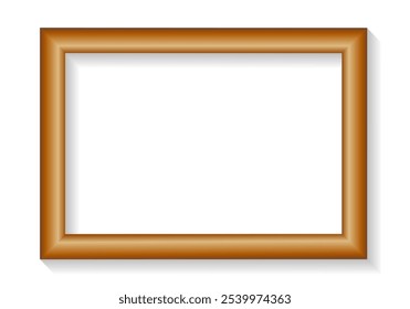 Eleganter rechteckiger Bilderrahmen aus Holz mit Schatten. Vektorgrafik einzeln auf weißem Hintergrund