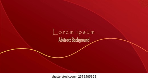 Elegant Red Abstract Background with Wavy Golden Line and Text vector illustration