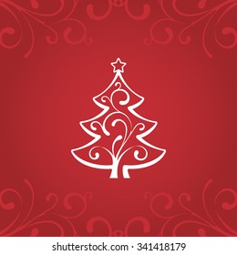 Elegant red Background with Christmas Tree