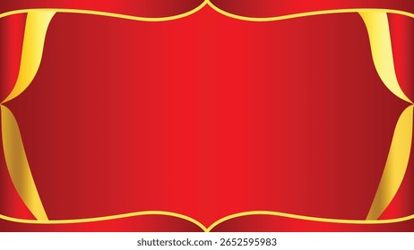 Elegant Red Background with Gold Accents and Curved Decorative Edges