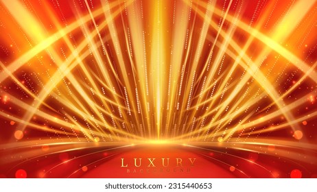 Elegante fondo rojo con efectos de movimiento de los rayos dorados y decoración de boquilla, conceptos de diseño de escena de lujo.