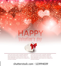 Elegant  red background with hearts and place for text. Valentine's Day. Vector Illustration.