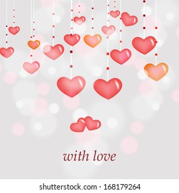 Elegant red background with hearts and place for text. Valentine's Day. Vector Illustration.