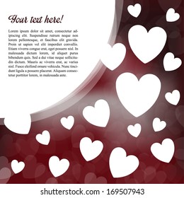 Elegant red background with hearts and place for text. Valentine's Day. Vector Illustration.