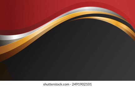 Elegant red black 3D background with curved gold dynamic lines