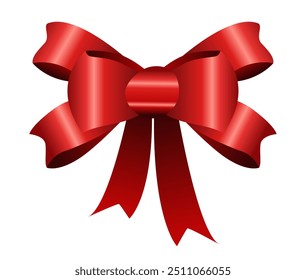 Elegant red bow depicted in flat vector illustration A detailed illustration of a red ribbon bow isolated on a white background