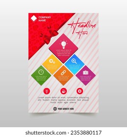 Elegant Red Business Flyer Template With Hearts and Stripes, can be used for business designs, presentation designs or any suitable designs.