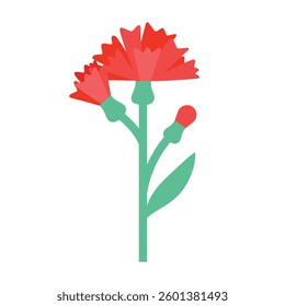 Elegant Red Carnations with Mint Green Stems Illustration