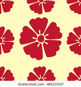 Elegant red cherry blossom seamless pattern background over yellow