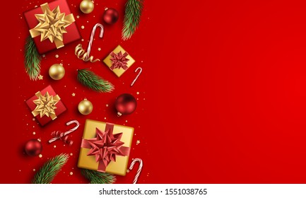 elegant red christmas background with realistic detailed elements