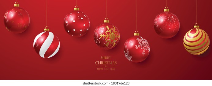 Elegant red Christmas ball for New Year Christmas decoration.