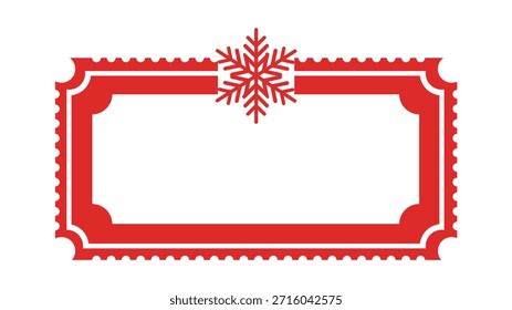 Elegante, Navidad roja, marco con Ilustración vectorial de acento de copo de nieve