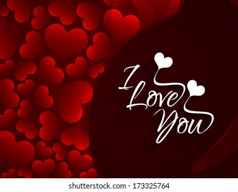 Elegant red color love background with hearts and text design of I Love you. vector illustration