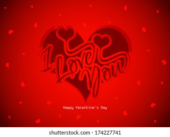 Elegant red color love background with hearts and text design of I Love you. vector illustration
