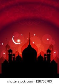 Elegant red color religious Eid background with mosque. vector illustration