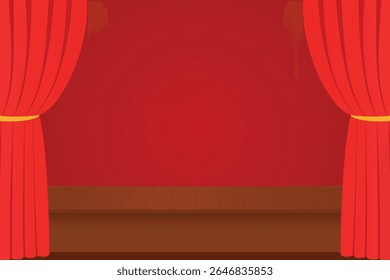 cortina vermelha elegante com cena back drop, desempenho de teatro de luxo com apresentação de cortina aberta, fundo de cinema, clássico filme quadro vetor 