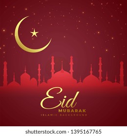 elegant red eid mubarak background with golden moon
