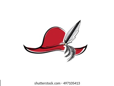 elegant red female hat with a feather