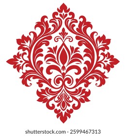 Elegant Red Floral Damask Ornament for Classic Designs, Vector damask seamless pattern element. Classical luxury old fashioned damask ornament, royal victorian seamless wallpapers, textile, wrapping. 