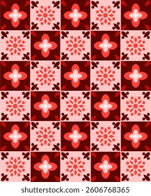 Elegant Red Floral Tile Pattern for Interior and Textile Design