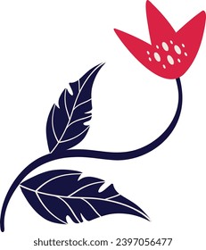 Elegant red flower in Asian style. Cute cartoon illustration of flower