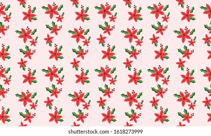 Elegant red flower pattern background for Christmas, with leaf and flower design.