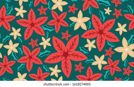 Elegant red flower pattern background for Christmas, with leaf and flower design.