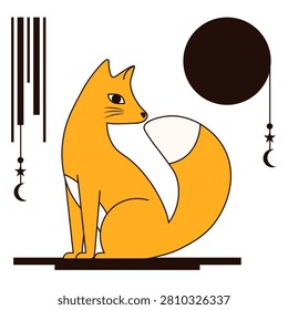 Элегантный абстрактный дизайн Red Fox. Векторная лисица с большим хвостом на изолированном прозрачном фоне. Идеальная футболка с принтом толстовки декор интерьера комнаты дизайн плаката обложки. Редактируемый штрих EPS 10