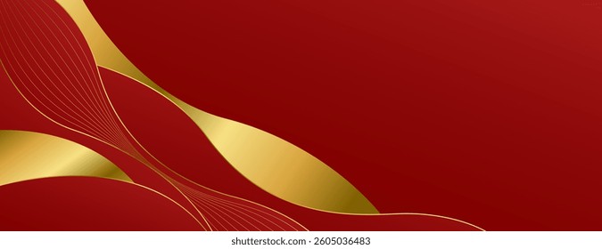 Elegant Red and Gold Abstract Luxury Banner Background. Modern wave design. Suitable for web banners, Invitations, awards, events, templates, covers, pages, and headers