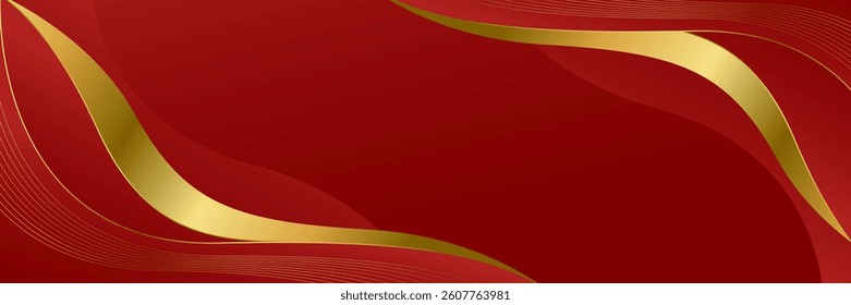 Elegant Red and Gold Abstract Luxury Banner Background. Modern wave design. Suitable for web banners, Invitations, awards, events, templates, covers, pages, and headers
