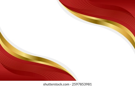 Elegant Red and Gold Abstract Wave Background. Modern luxury design. Suitable for Invitations, awards, templates, banners, covers, posters, cards, websites, and pages