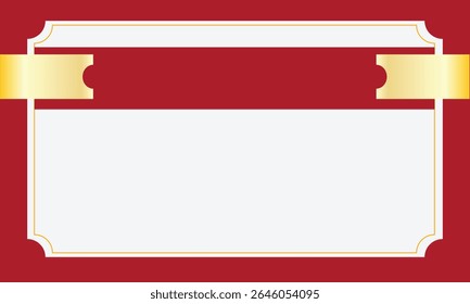 Elegant red and gold frame template with ribbon banner. Blank central space ideal for certificate, invitation, or luxury label design. Minimal and stylish layout with decorative corners.