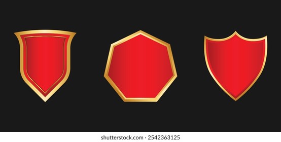Elegant Red and Gold Shield Emblem Vector Set in EPS Format for Luxury Brand Identity, Logo, and Badge Design