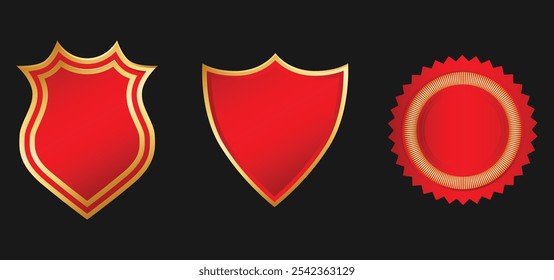 Elegante Red e Gold Shield Emblem Vetor Definido no formato EPS para a identidade da marca de luxo, logotipo e design do crachá