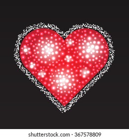 Elegant red heart composed from small pearls. Love romantic Valentine art. Valentine's Day vector illustration. 