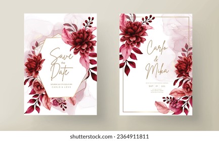 elegant red maroon floral wedding invitation card template