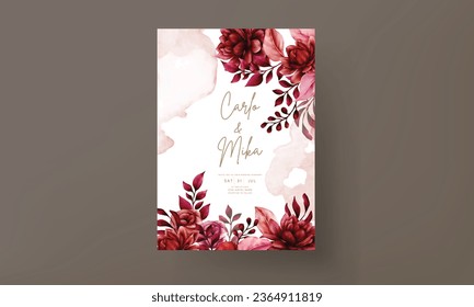 elegant red maroon floral wedding invitation card template