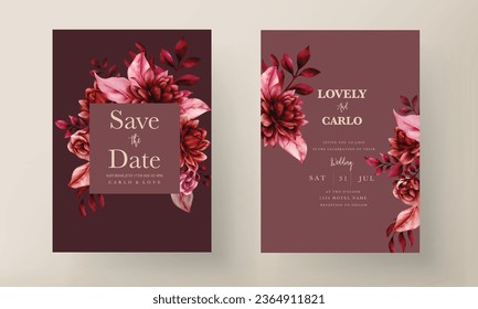 elegant red maroon floral wedding invitation card template