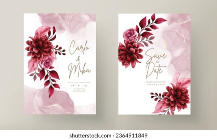 elegant red maroon floral wedding invitation card template