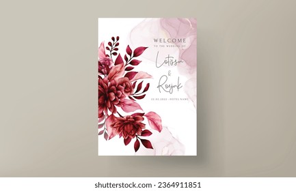 elegant red maroon floral wedding invitation card template