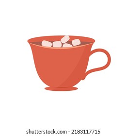 elegant red mug with drink and marshmallow pieces