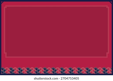 Elegante borde rojo y azul marino con patrones ondulados.