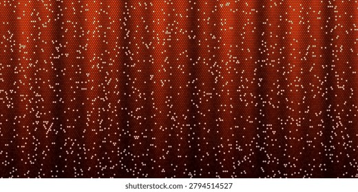 Elegant red and orange mosaic background featuring a honeycomb hex pattern, vertical glowing light beams, and white sparkling glitter particles. Perfect for festive celebrations and luxury designs.