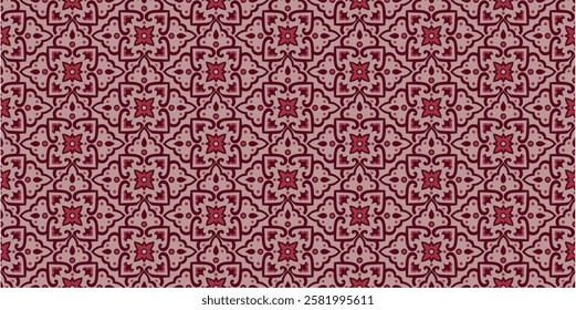 Elegant Red Ornamental Tile Pattern with Floral Motifs