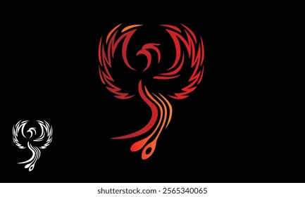 elegant red phoenix logo, silhoutte of great abstract bird flying vector illustrations