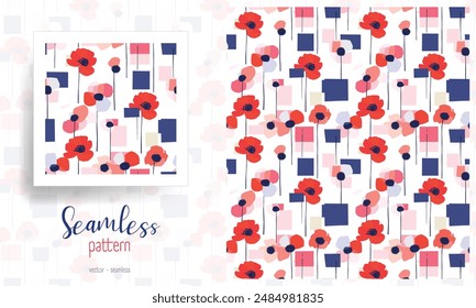 Elegant red poppy and abstract shape floral pattern, perfect for adding a natural touch to your designs