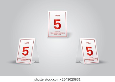Elegant Red Restaurant Table Number 5 Reservation Card Mockup 