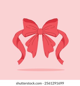 elegant red ribbon with 2 long tails on isolated background. decorative and fashion ornament, for poster and web icon