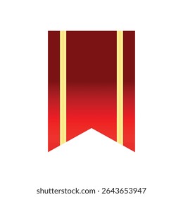 Elegant red ribbon banner with gold vertical stripes and a pointed tail. Perfect for awards, achievements, bookmarks, labels, and decorative graphic elements in modern vector design.