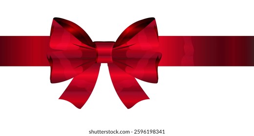 Elegant red ribbon bow for gift wrapping and festive decoration. Satin glossy bow for holiday, wedding, and celebration packaging. Premium vector design for greeting cards, invitations, and branding.
